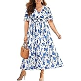 Women Plus Size Summer Dress - Easter Spring Floral Wedding Guest Maxi Long Dress