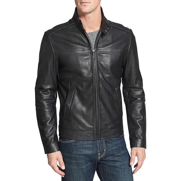 New Men's leather motorcycle jacket Slim fit leather jacket Coat