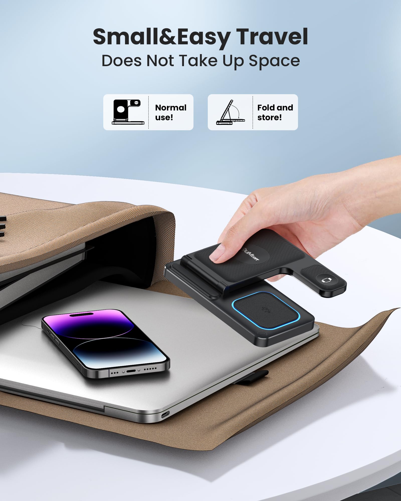DUMTERR 3 in 1 Wireless Charger for iPhone 16/15/14/13/12,Wireless Charging Station for Apple Devices, Charging Stand for Apple Watch Series 10, for AirPods 4 (Black)