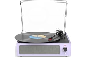 WOCKODER Vinyl Record Players Vintage Turntable with Speakers Belt-Driven Turntables Support 3-Speed, Bluetooth Wireless Playback, Headphone, AUX-in, RCA Line LP Vinyl Players Light Purple