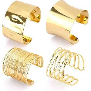 Tihebax Gold Bangles for Women - 4PCS Chunky Gold Arm Cuff Set Cuff Bracelets for Casual Everyday Wear, Prom, Summer Beach Ou