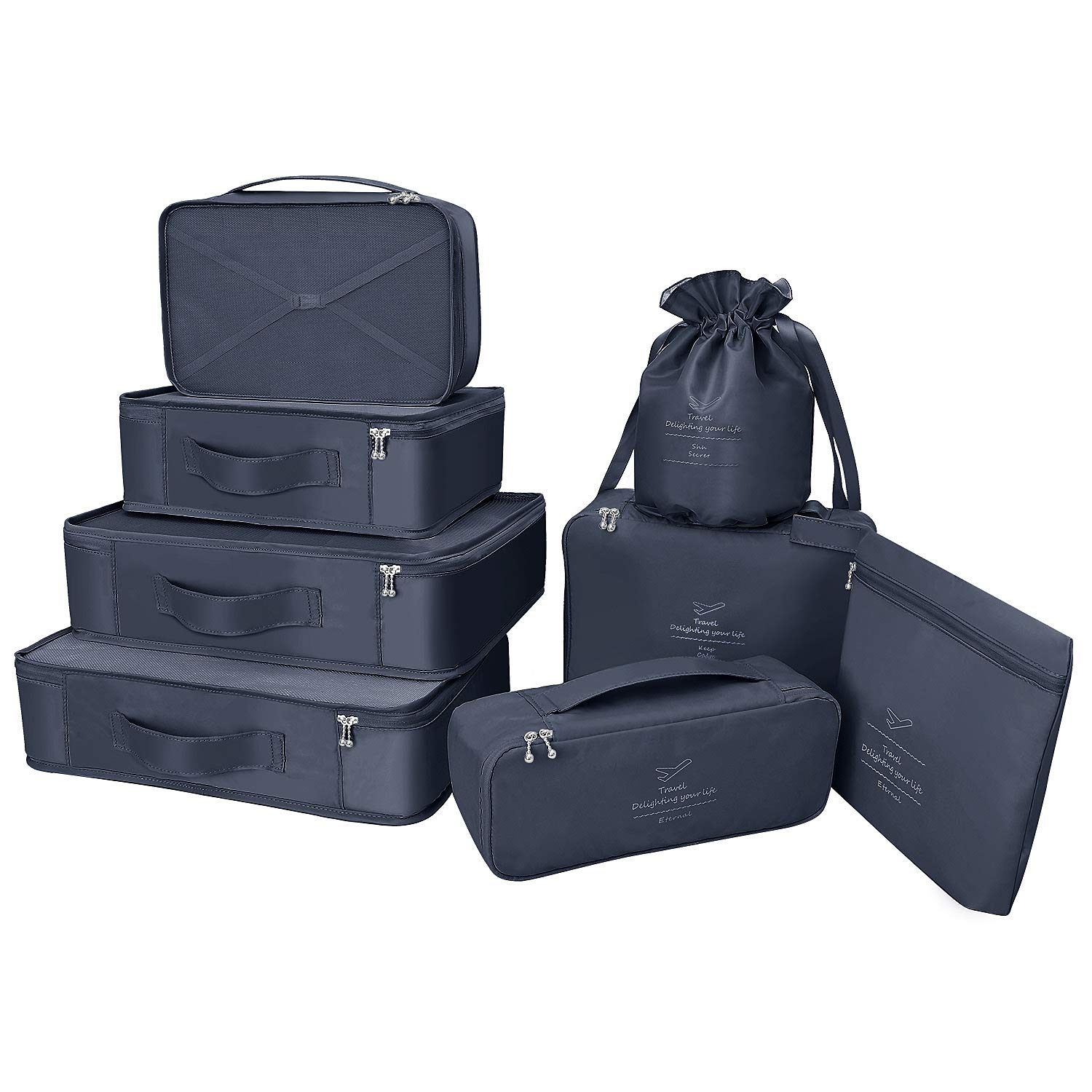 BETLLEMORY Packing Cubes 8 Sets Travel Luggage Organizers with Waterproof Shoe Storage Bag Compression Pouches(Navy Blue) โ image 1