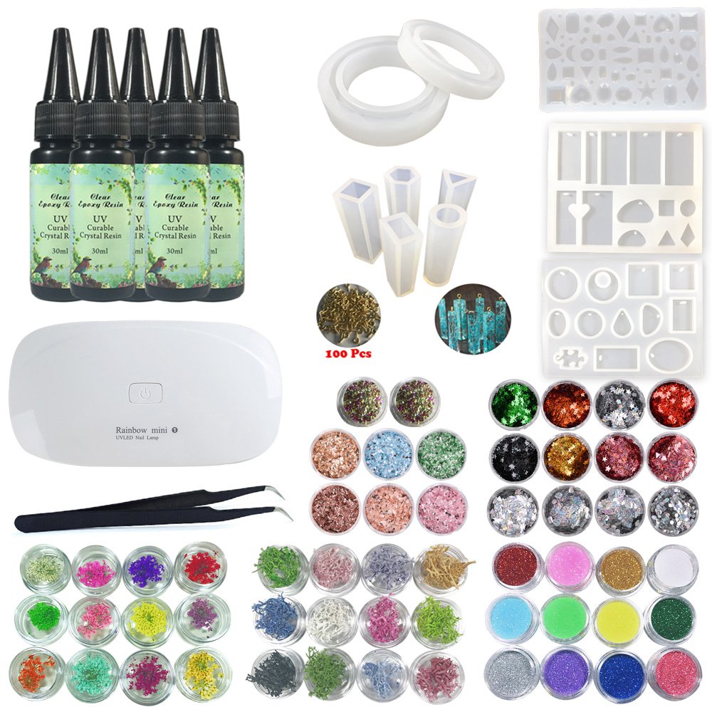 Uv Epoxy Resin Jewelry Making Kit Non Toxic 5x Crystal Epoxy Clear 30ml 10x Silicone Molds 100x Screws Eyelets For Pendants Necklaces Tweezers Uv Epoxy Resin Jewelry Making Kit Non Toxic 5x Crystal Epoxy Clear 30ml 10x Silicone Molds 100x Screws Eyelets For Pendants Necklaces Tweezers