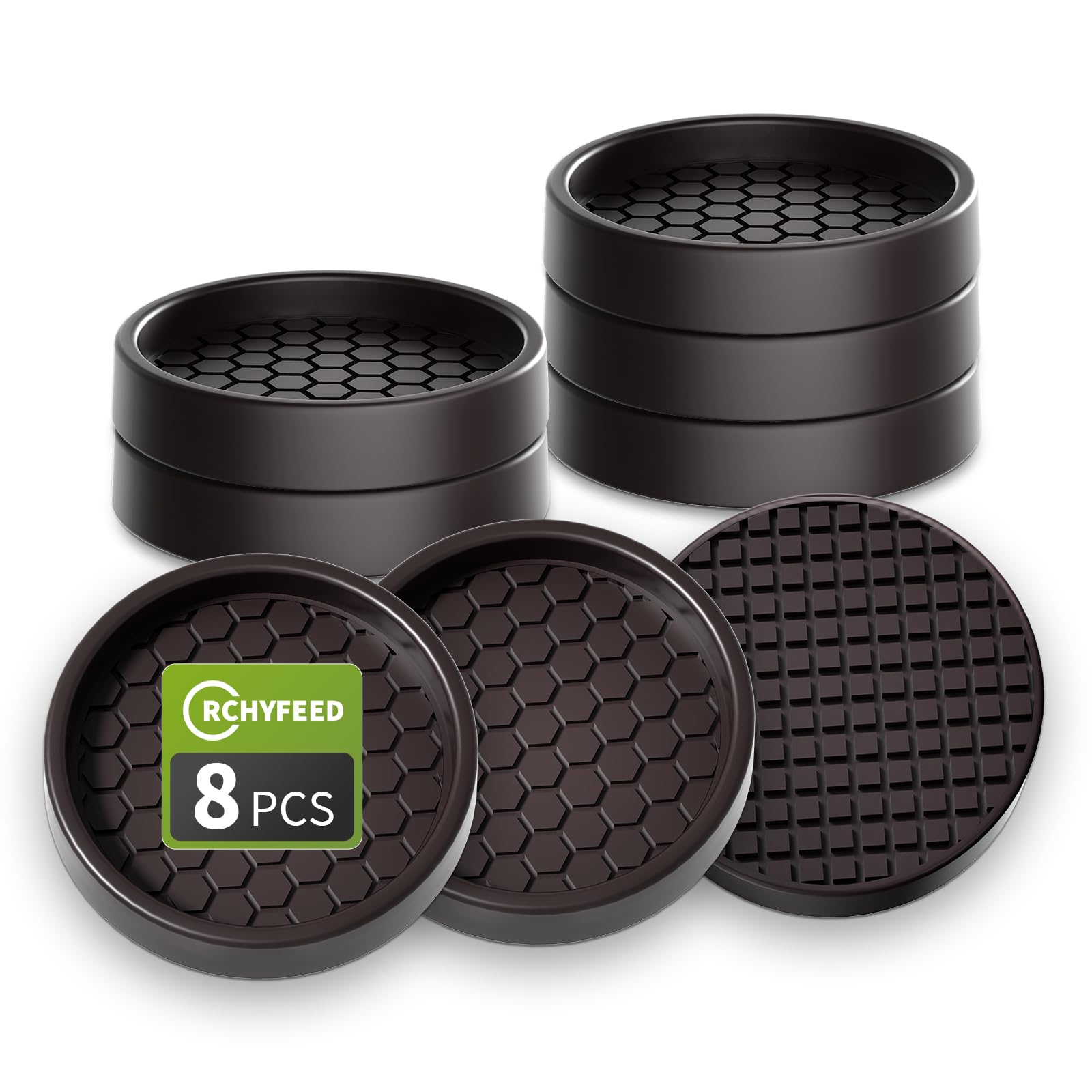 RCHYFEED Furniture Caster Cups, 8 Pcs Round Coasters, 2" Non-Slip Castor Cups - Thick Rubber, Prevent Furniture from Moving or Rolling (Brown)