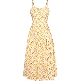 Belle Poque Sun Dresses for Women Spring Summer Floral Midi Flowy Spaghetti Ruffle Wedding Guest Tea Party Dress