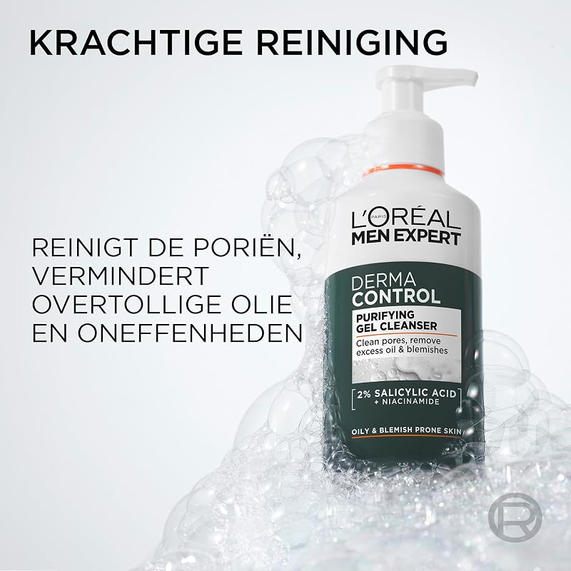 L'Oréal Paris Men Expert Gel Limpiador Facial Derma Control con Niacinamida, 260 ml