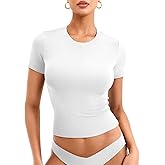 YEOREO Womens Basic T Shirts Casual Going Out Short Sleeve Crop Tops Eriney Slim Fit Crew Neck Y2K Tee
