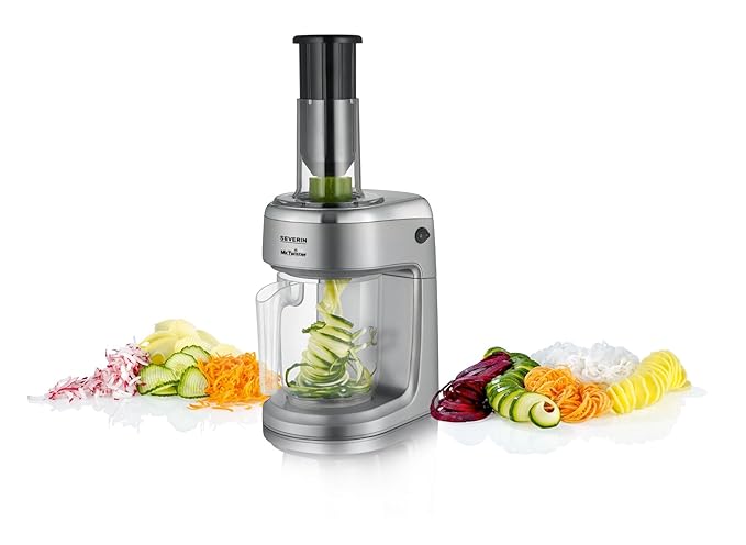 SEVERIN KM 3923 Elektrischer Spiral- und Gemüseschneider (80 W, 5 Messer-Einsätze) grau metallic/schwarz