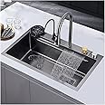 LEGPLO Kitchen Sink,New Stainless Steel Waterfall Sink,Bar Sink, 304 Stainless Steel Sink, with Cup Washer Sinks, Drop-in Or Undermount Installation