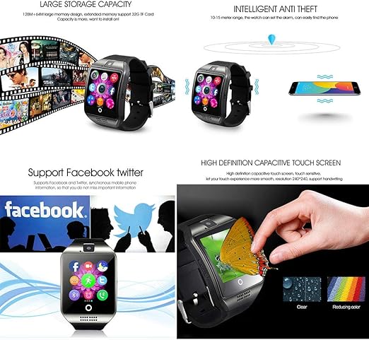 LayOPO Reloj Inteligente con cámara, Q18 Smartwatch Impermeable ...