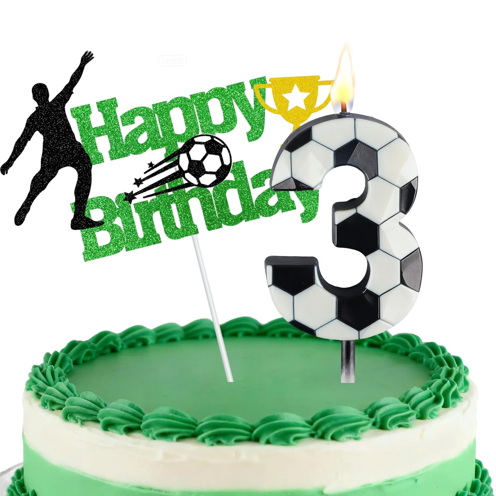 Football Number Candles, Birthday Candles for Cake, Cake Candles with Greeting Card for Birthday Party Wedding Anniversary Celebrations(3 Candle,Black&White)