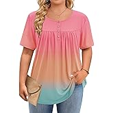 IN'VOLAND Plus Size Tops for Women Short Sleeve Shirts Dressy Casual Tunics to Wear with Leggings Beach Vacation Clothes