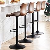 HeuGah Swivel Bar Stools Set of 4, Counter Height Bar Stools with Back, Adjustable Bar Stools 24" to 32", Brown Faux Leather 