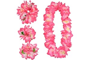 YANSANIDO 4 Pcs Pink Hawaiian Leis for Graduation Party, Dance Party, Photo Prop in Outdoors (Pink)