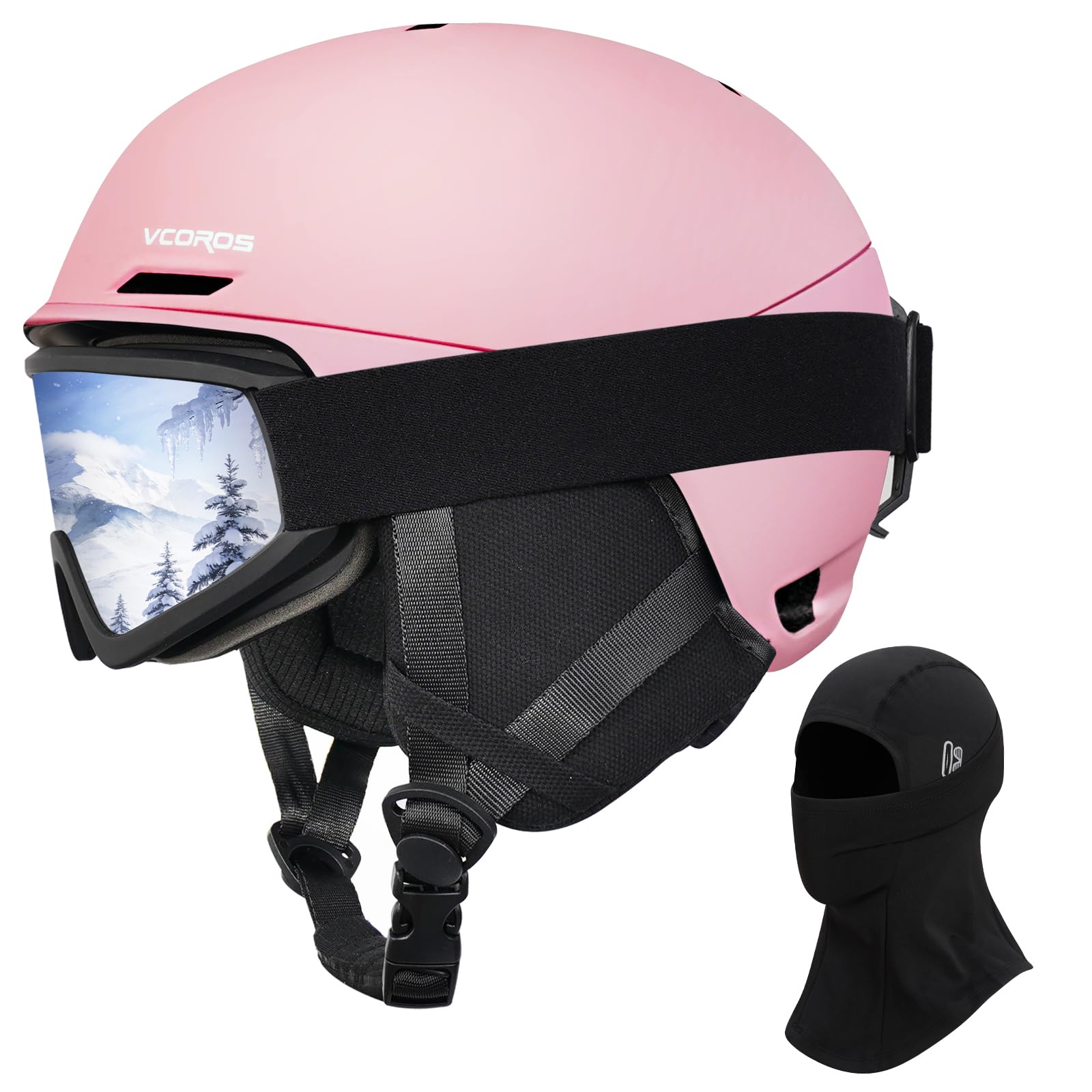 Photo 1 of (MISSING SKI MASK) VCOROS Adult Ski Helmet with OTG Goggles Set, Lightweight DXH-815 Snow Sport Helmet for Men and Women, Durable ABS+PC Shell, Shockproof/Windproof Snowboard Helmet (Matte Pink L)