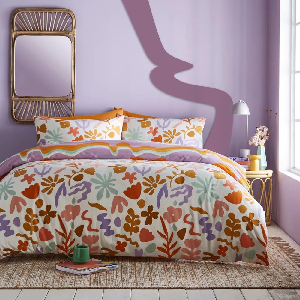 furn. Amelie Duvet Cover Set – Colourful Floral Reversible Bedding (Multicolour Floral - Super King)