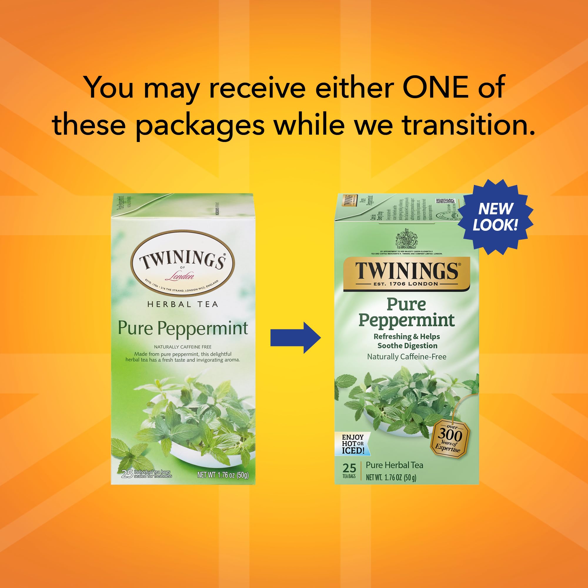 Twinings Pure Peppermint Individually Wrapped Tea Bags, 25 Count Pack