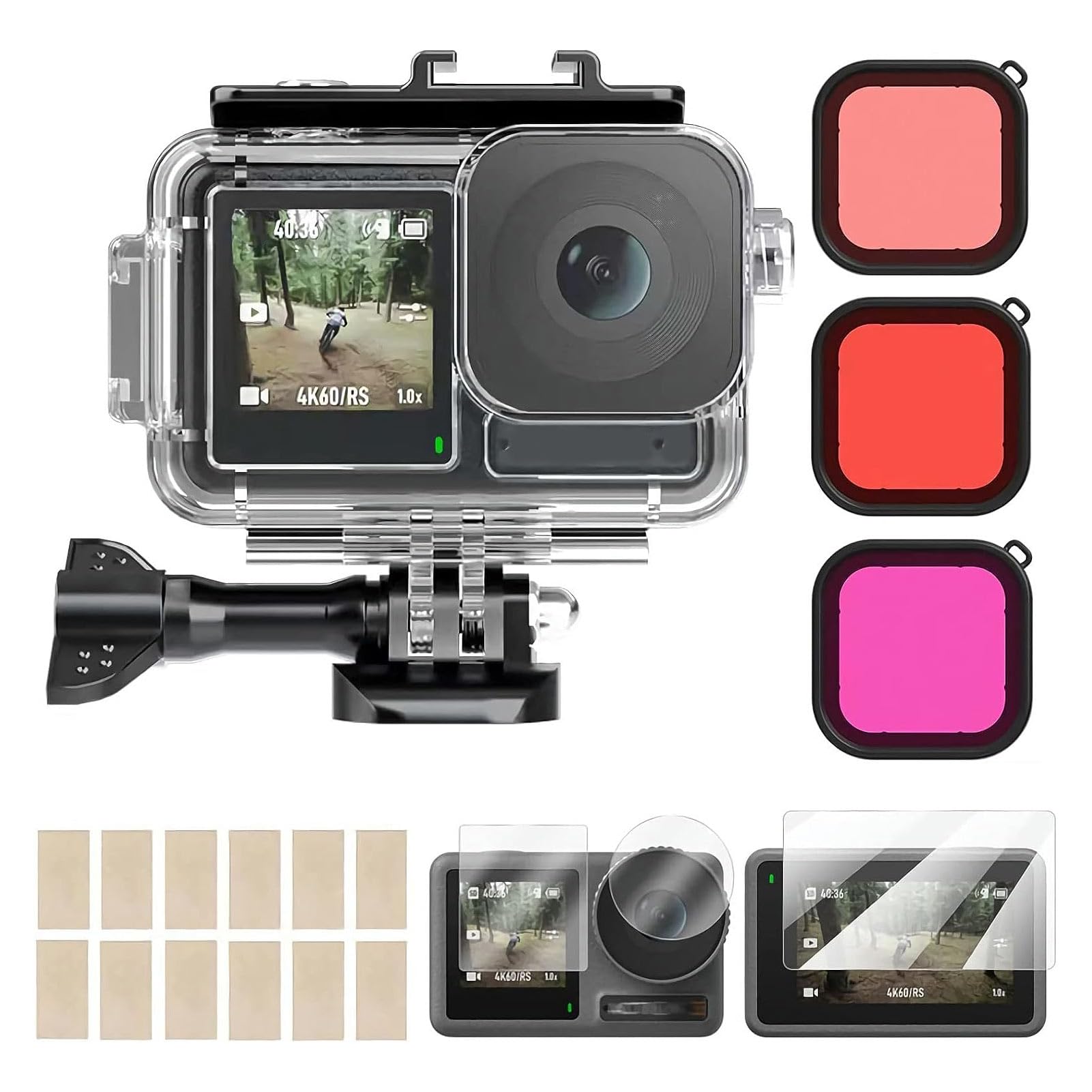 Waterproof Case for Osmo Action 4 Action 3, 60M/196FT Underwater Protective Dive Housing Case with 2 Cold Shoe Mount Adapter and 3 Filters, Divie Housing Accessories Kit