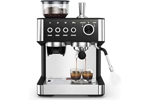 ELECTACTIC (2025 Upgrade)20 Bar Espresso Machine with Built-in Anti-Clog Coffee Grinder, Expresso Coffee Machines with Milk Steam Wand/Frother/Tamping Tools,Espresso Maker with Grinder for Lattes-Charcoal