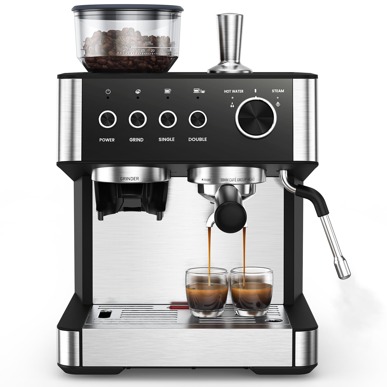 Photo 1 of (2025 Upgrade)20 Bar Espresso Machine with Built-in Anti-Clog Coffee Grinder, Expresso Coffee Machines with Milk Steam Wand/Frother/Tamping Tools,Espresso Maker with Grinder for Lattes-Charcoal