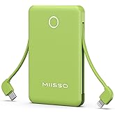 miisso 6000mah Ultra Slim Built in Cables Power Bank, Card Size Built in USB C Cords Battery Pack Portable Charger for Phones, 3 Output External Battery Pack Compatible with iPhone, Deep Green