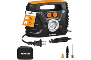 Kensun AC/DC Power Supply Portable Air Compressor Pump with Analog Display to 100 PSI for Home (110V) and Car (12V), Tire Inflator with Adaptors for Cars, Trucks, Bicycles, Balls