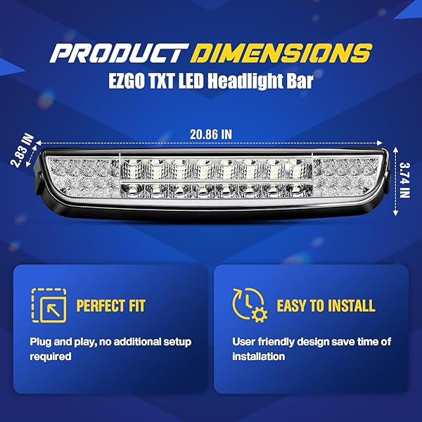 GOLF CART LED LIGHT BAR FOR EZGO TXT 1996-2013 GAS AND ELECTRIC CARTS, 20.86 INCH EZGO TXT HEADLIGHT BAR WITH 3-PIN PLUG, HIGHT BRIGHTNESS 12V STREET LEGAL LED HEADLIGHT (WITHOUT MOUNTING BRACKET)