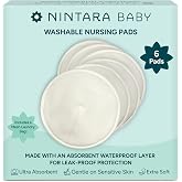 Nintara Baby Reusable Nursing Pads &ndash; Pack of 6 with Laundry Bag | Soft &amp; Absorbent Breast Pads, Bamboo Viscose Blend, Contoured Fit, Leak-Resistant