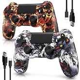 Controller for PS4, Wireless Controller 2 Pack for Sony PlayStation 4/Slim/Pro, with 6-Axis Motion Sensor/Double Vibration/Touch Pad/Speaker &amp; 3.5mm Audio Jack/800mAh Battery/USB-C Cable, Wolf + Fire