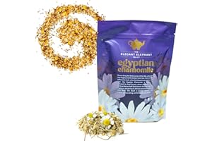 Egyptian Chamomile Tea, Organic Loose Leaf Herbal Tea – Cozy, Calming – Supports Stress Relief, Relaxation & Sleep – 4 oz Resealable Bag (Makes 50 Cups) – The Elegant Elephant