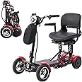 All-Terrain 4-Wheel Foldable Electric Scooter Lightweight Folding Mobility Scooter for Adults & Seniors, 25Miles Long Range, 15.6AH Lithium Battery, 3-Speed Mode, Max Load 300lbs (Red)
