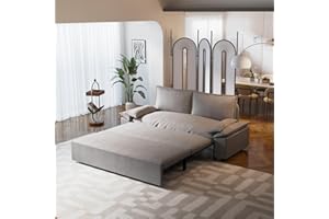 UPYOOE 70.1" Futon Sofa Bed Queen Size, Pull Out Bed, 3-in-1 Convertible Sleeper Sofa with 2 Soft Pillows, Modern Velvet Futon Couch for Living Room, Small Space, Apartment, Bedroom, Grey