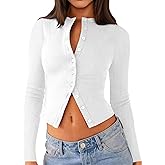 Matunana Womens Long Sleeve Tops Fall Lightweight Cardigan Cropped Going Out Shirts Ribbed Button Down Cute Trendy 2026