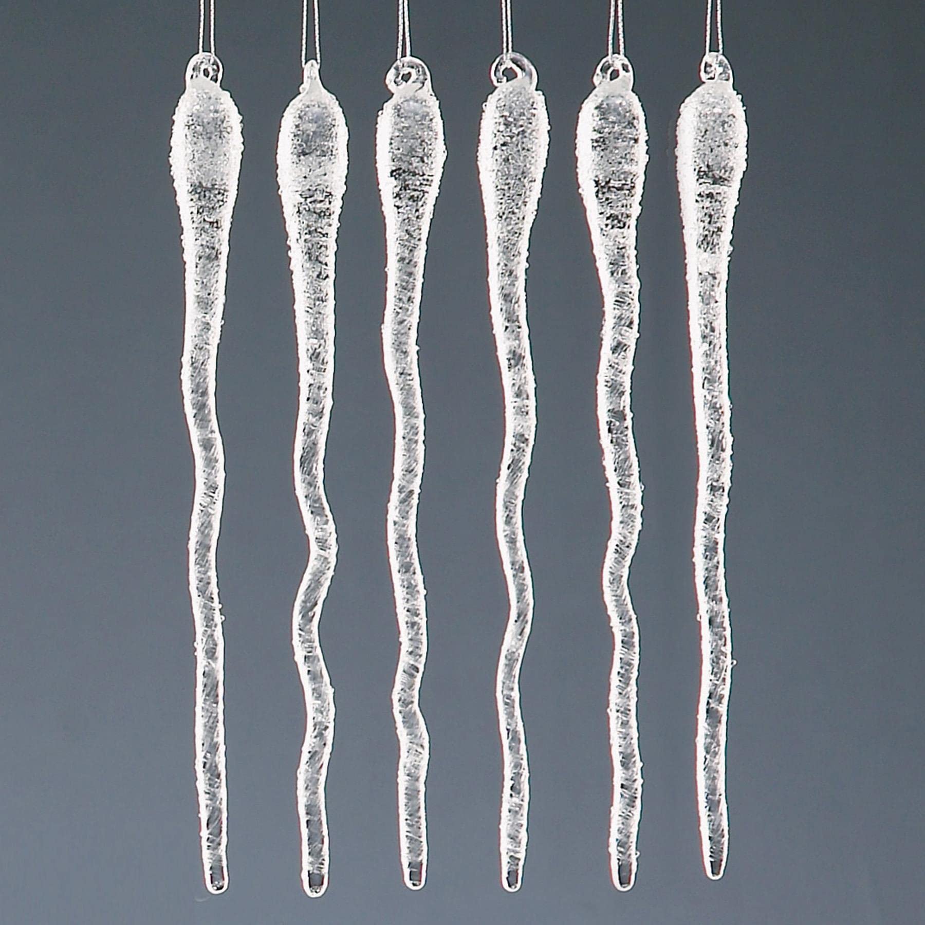 Christmas Tree Decoration 6 Pack Frosted Glass Wavy Icicles 1326