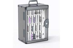 Glosen 36 Slots Cell Phone Locker, Portable Phone Storage Cabinet [Wall Mounted] [Aluminum Alloy] Cellphone Lock Box with Key & Handle for School Classroom Office Exam (Black)