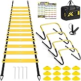 BORNEW Agility Speed Training Equipment Set, Football Practise Set with 20ft Agility Ladder, 12 Cones, 4 Adjustable Hurdles, Jump Rope, Parachute, for Basketball, Soccer, Football, Kids, Youth, Adults
