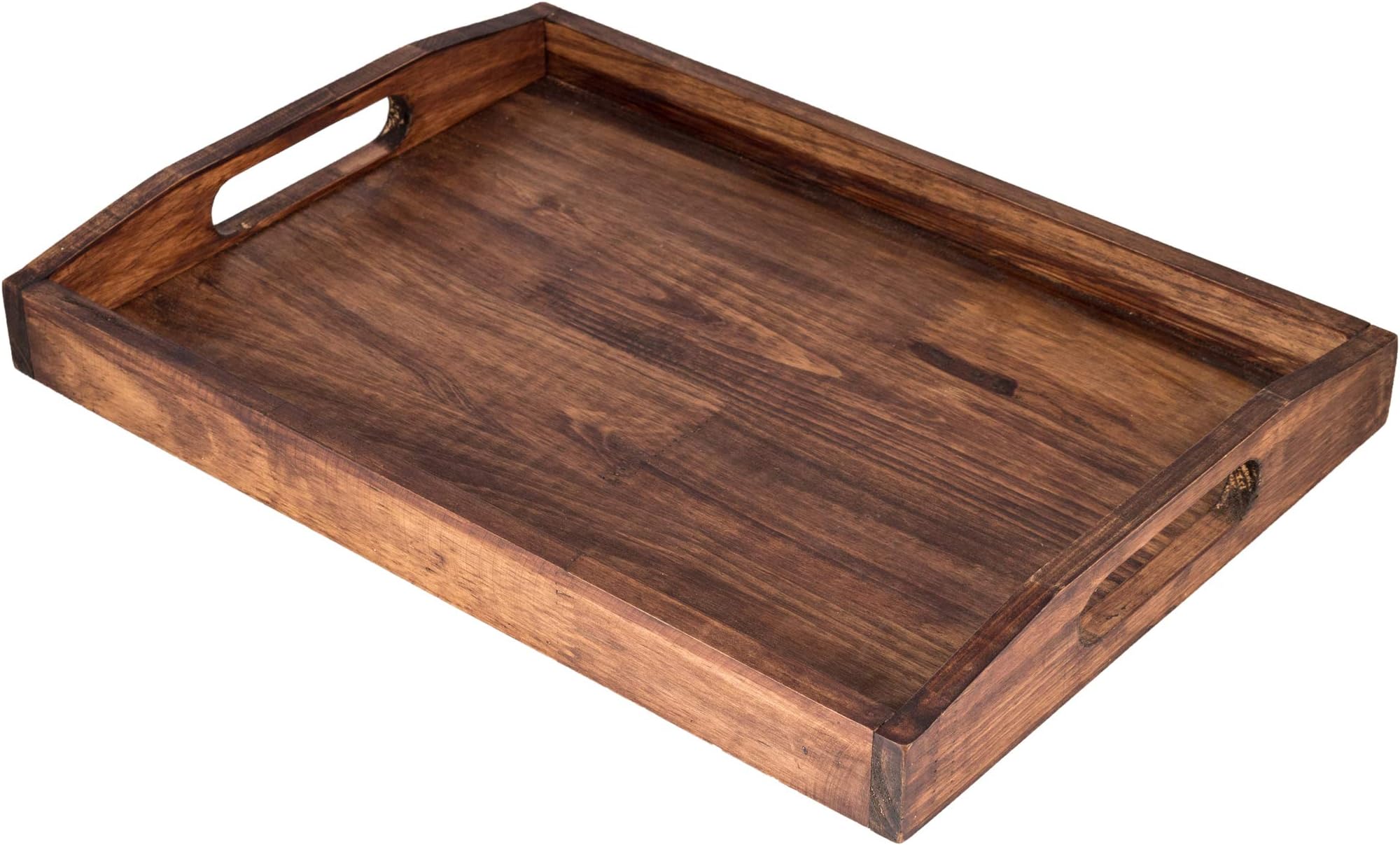 DECORLUXES Large Serving Tray Wooden Rustic 16.54 x 11.81 x 1.96 Inch with Handles Fruit Food Breakfast Coffee Cupcake Decorative Dinner Party