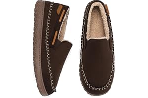 Kricely Mens Moccasin Slippers Slip On House Slippers for Men Indoor & Outdoor Warm Fuzzy Comfort Loafer Slipper Suede Moccasins Shoes