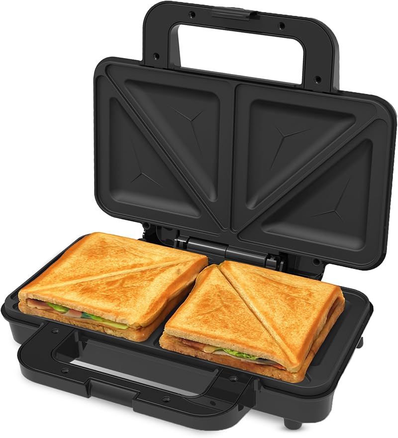 Innoteck Deep Fill 2 Slice Sandwich Toaster 900W Ceramic Plates Black Chrome