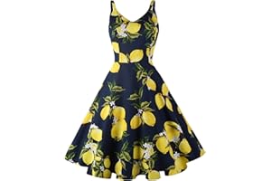 GOOBGS Women's 1950s Retro Vintage Spaghetti Strap Cocktail Swing Dresses with Pockets