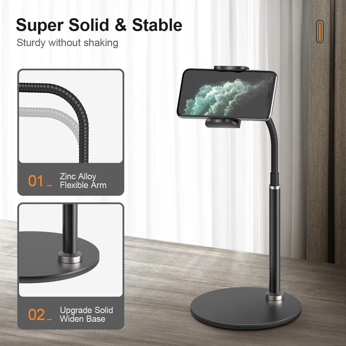 Cell Phone Stand Holder, 360°Flexible Adjustable Desktop Phone Stand with Stable Base - Image 4