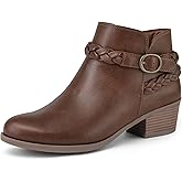 mysoft Women's Ankle Boots Low Chunky Heel Round Toe Wide Width Short Booties Side Zipper