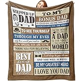 Paayna Bonus Dad Gift from Daughter Son Flannel Throw Blanket, for Stepped up Dad, Birthday Ideas for Men, Brown Soft Farmhouse Bedding Sofa Blankets Present 50x60 in