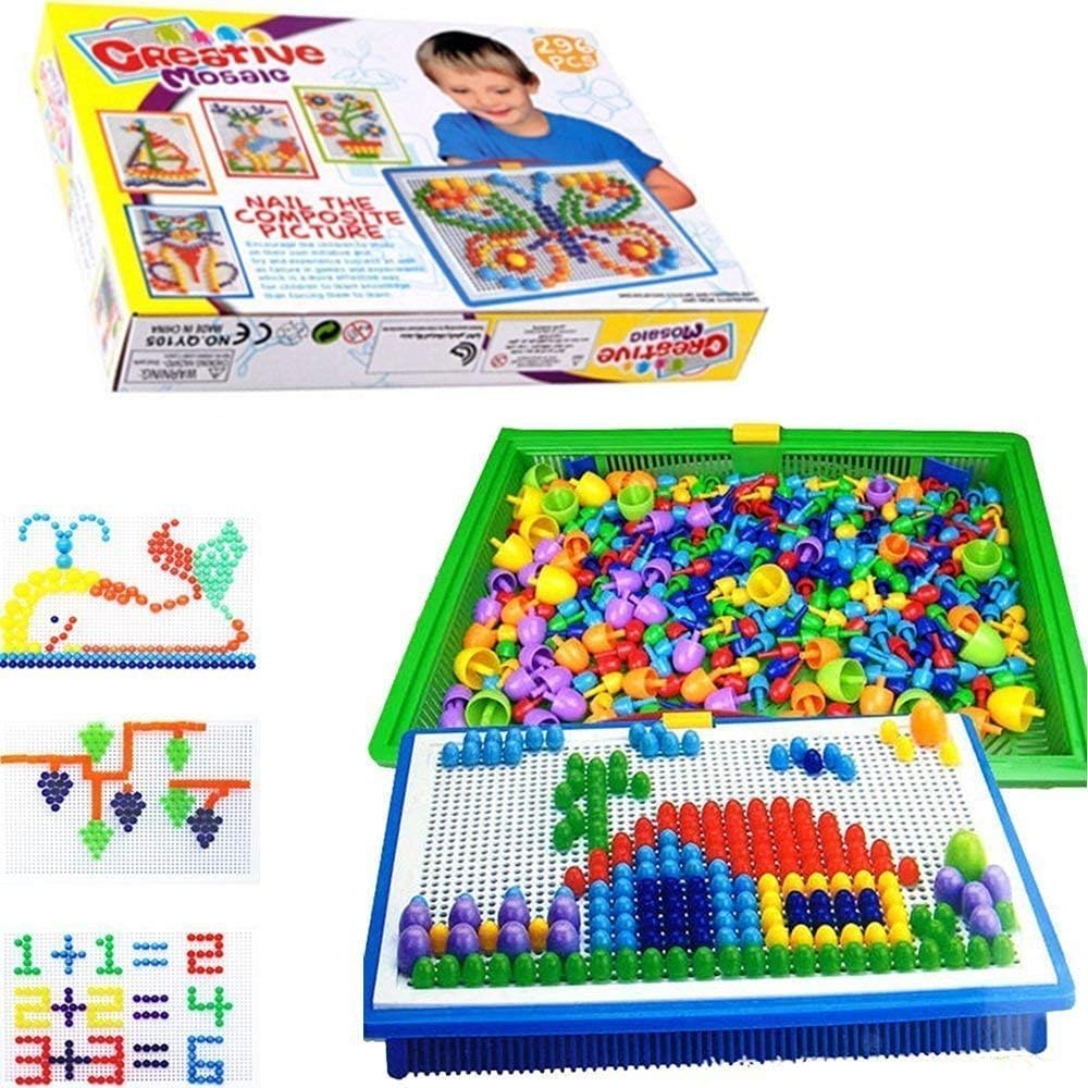 Amazon Smuer Diy ペグボード パズル 玩具 ジグソー パズ 知育おもちゃ 図形パズルのペグボード パズルゲーム カラーマッシュルーム釘創造的な知育玩具 プラスチック製 知育 学習玩具 おもちゃ