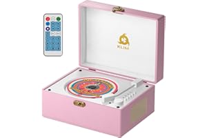 KLIM Retro CD Player – Vintage Style CD Player with Speakers, Bluetooth Receiver, AUX, USB, Rechargeable Battery, Mini Record Player Look, Small Cute CD Music Box for Home Decor - Pink