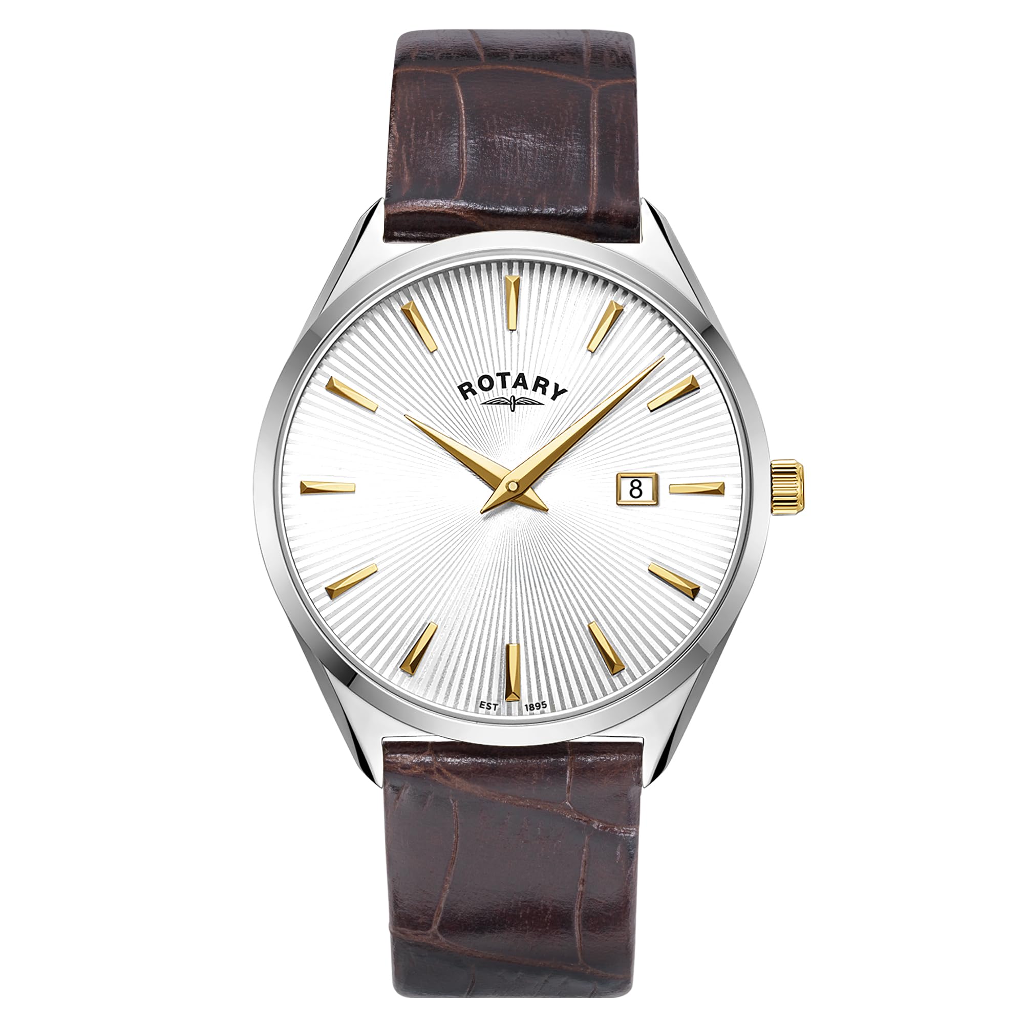 Rotary Men's Ultra Slim Quartz Watch with Leather Strap GS08010/02 (Silver, Silver with Gold)