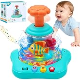 Ansee Baby Spinner Toy, Aquarium Themed Press &amp; Spin Light Up Toy for 7 8 9 10 11 Months Babies, Spinning Toys for Infants with Music &amp; Lights, Sensory Spinner Toys for Toddlers 1-3 (Green)