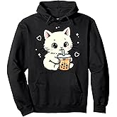 Kawaii Cat Boba Japanese cute aesthetic Anime Girls Teens Pullover Hoodie