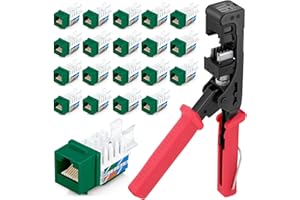 EVEREST MEDIA SOLUTIONS Everest easyJACK - 45° Angled Speed Termination Keystone Tool Set - with 20-Pack of RJ45 Cat6 Keystone Jacks in Green (Slim Profile Design) - Time Saver Network Punch Down Tool Cat6