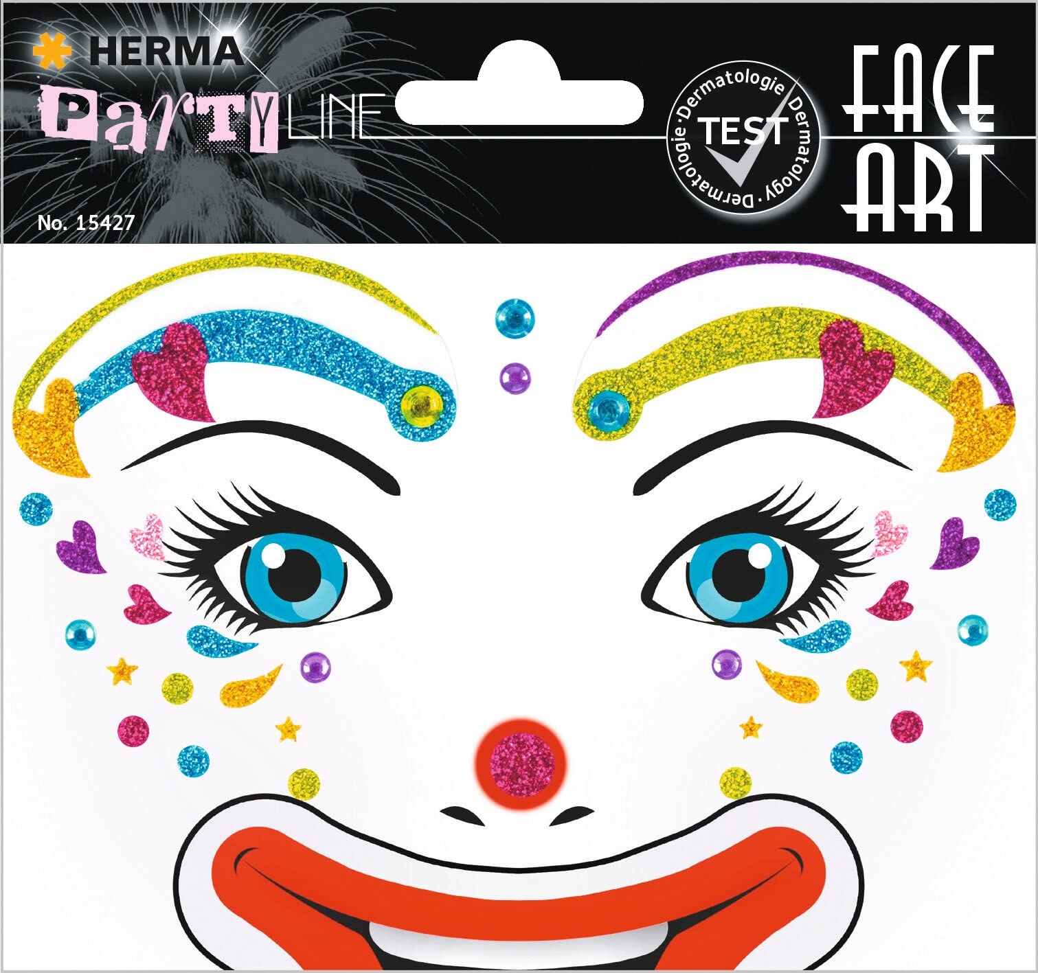 HERMA 15427 Face Art Sticker Clown Lotta Face Sticker Glitter Sticker for Carnival, Halloween, Dermatologically Tested